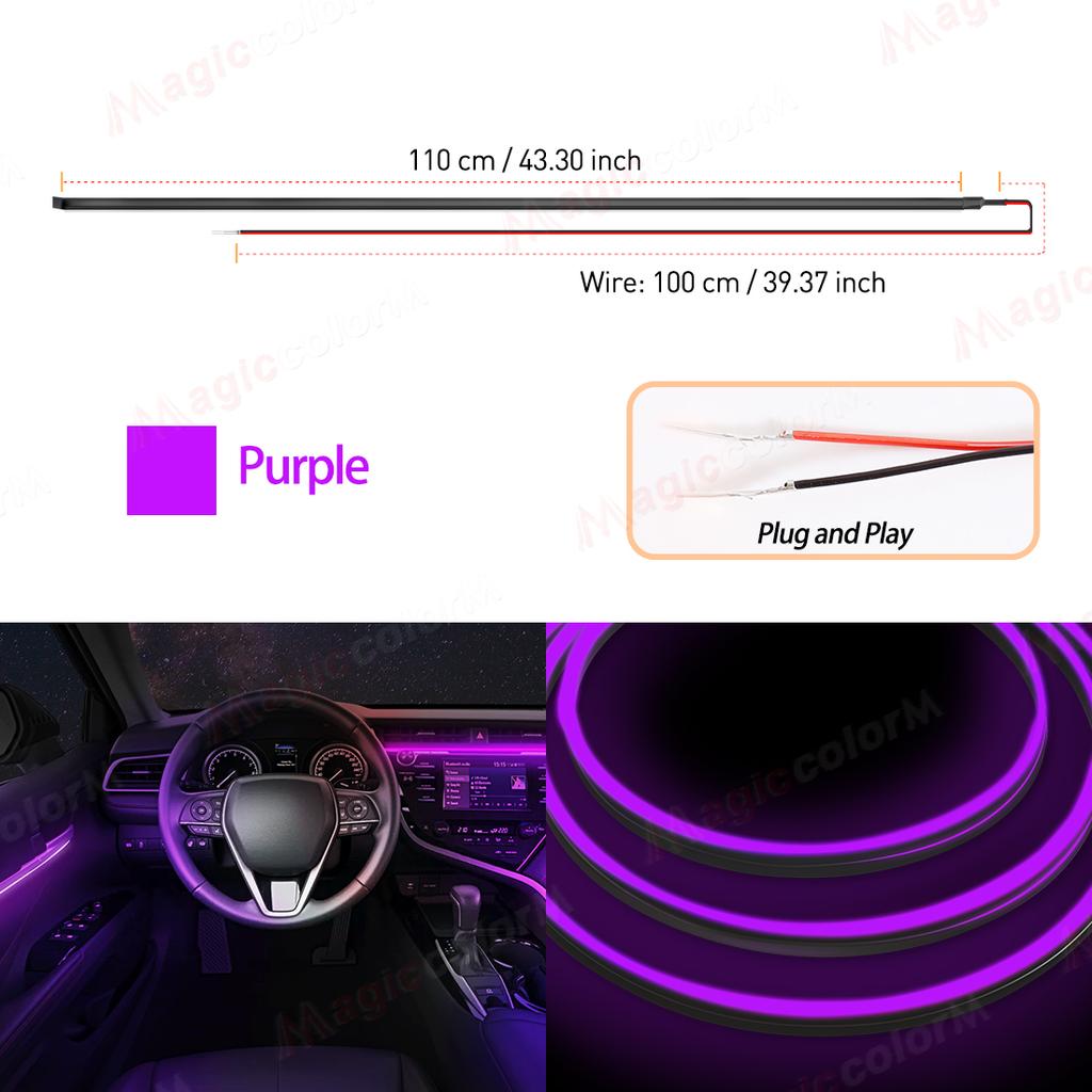 EL Wire Car LED Ambient Light Car Interior Decorative Lamp For Universal DIY Flexible Hidden Cuttable Colour Acrylic Strip 110cm