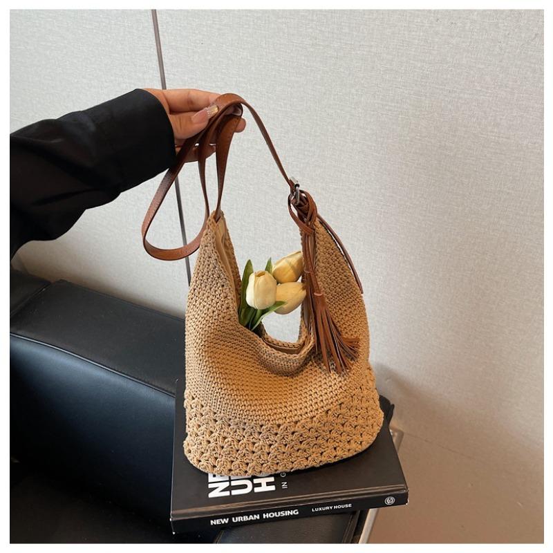 

Вязаная сумка большой вместимости женская летняя новая универсальная на плечо для покупок, высококлассная пляжная сумка для отдыха на море хаки