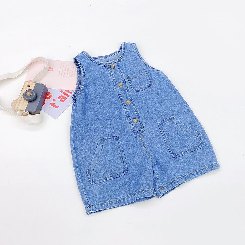 Korean Style Denim Sleeveless Romper - Summer 2026 Cute Baby Boys Jumpsuit 110 cm