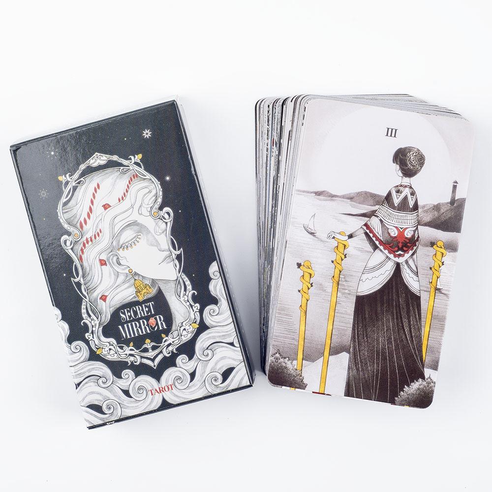 Tarot Espejo Secreto 80 Cartas Reunión Familiar Mazo de Adivinación Versión Inglesa Arte Femenino Juego de Mesa Monocromo 10.3*6CM