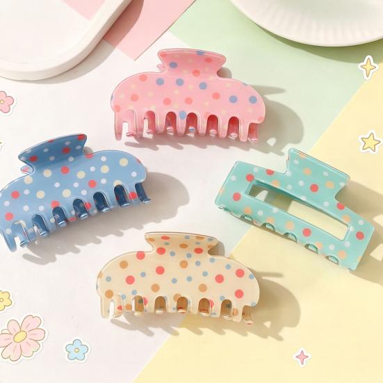 Fashion Hair Barrettes for Girls Colorful Polka Dot Claw Clip Women, Sweet Macaron Style Non-slip Shark Half Up Bun Clips Gripper Thick Hair,