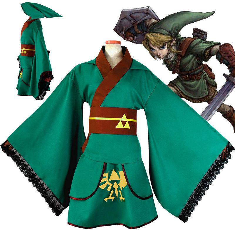 The Legend Anime Of Zelda Hero Link Cosplay Costume Suit Yukata Green Kimono