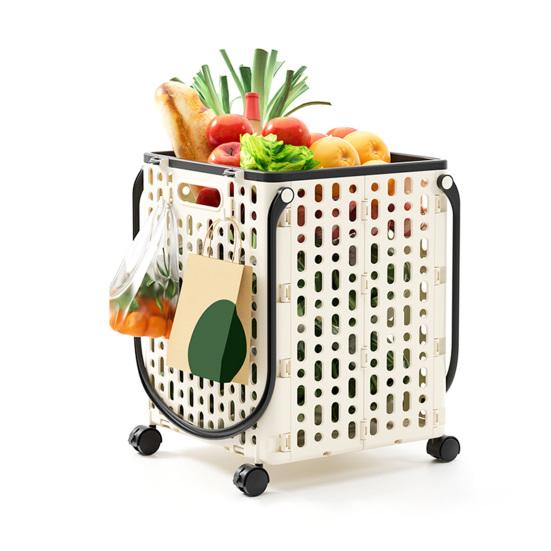 Folding Shopping Cart Collapsible Utility Cart with 360-Degree Swivel Wheels Lightweight Foldable Rolling Cart with Hooks for Grocery Shopping Laundry