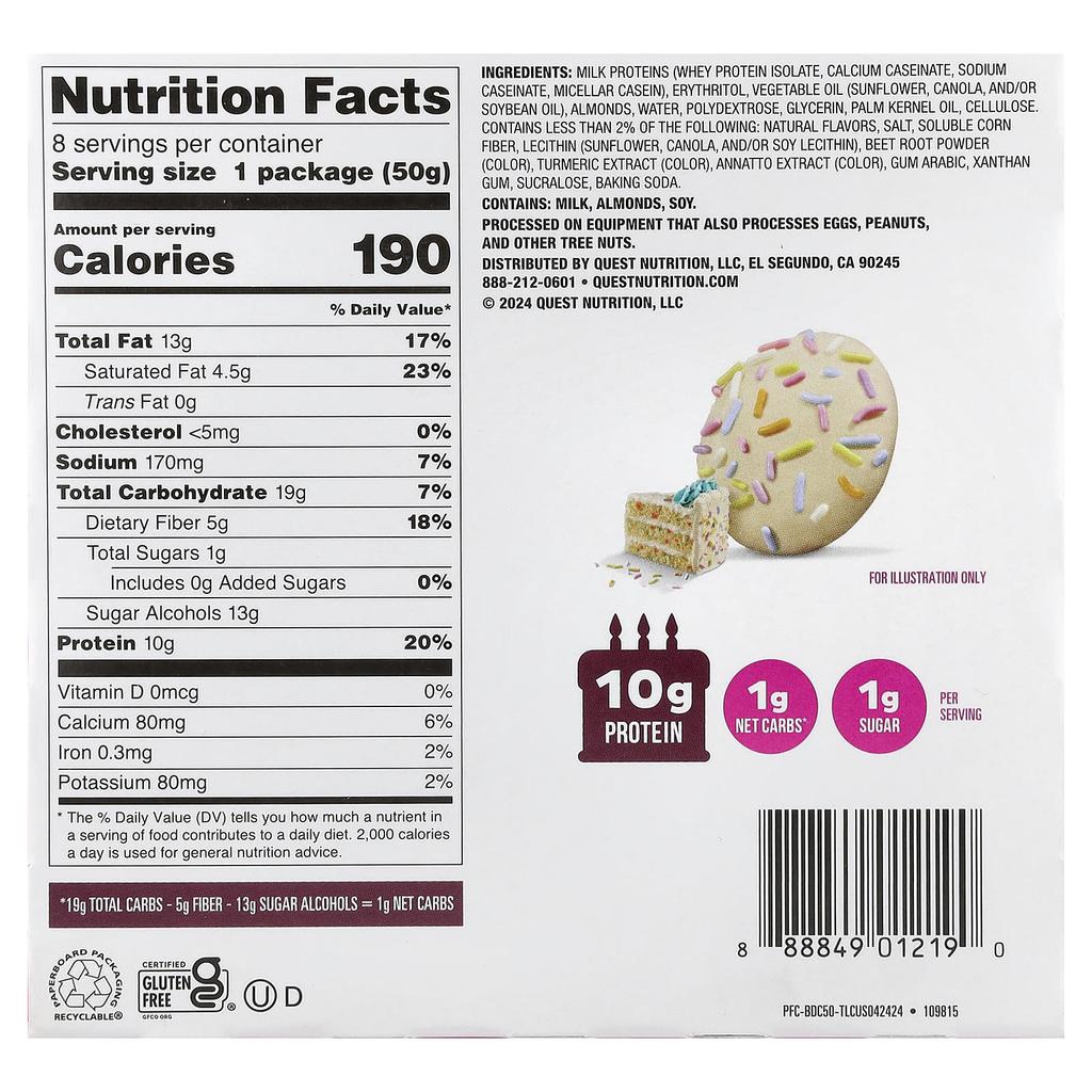 Quest Nutrition, Bake Shop Frosted Cookies, Birthday Cake, 8 Pack, 50g (1.76oz) Each