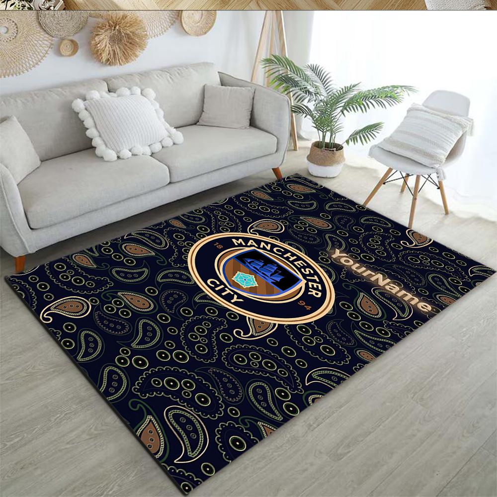 Manchester City Personalized Text Floor Mat Design for Foyer Living Rooms Entryway Playrooms Antislip Carpet Decorate Offices Wedding Party Gift