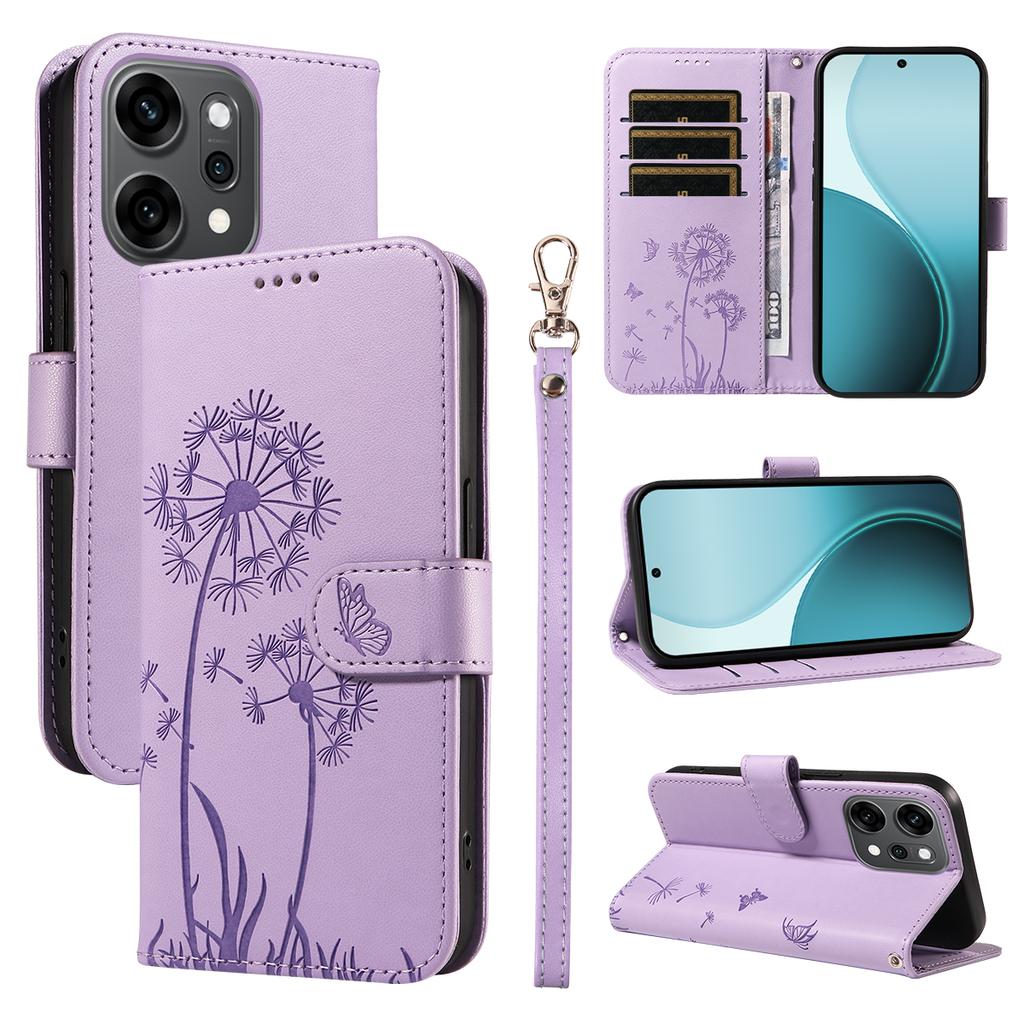 For Oppo Reno14 Pro 5G (China)/Oppo Reno14 Pro 5G (Global) Leather Wallet Case with Strap Dandelion Imprint Phone Stand Cover