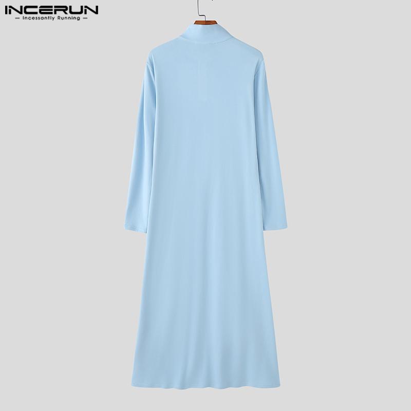 INCERUN Men Turtleneck Long Sleeve Zip-ip High Splits Long Tunic Tops Pullovers