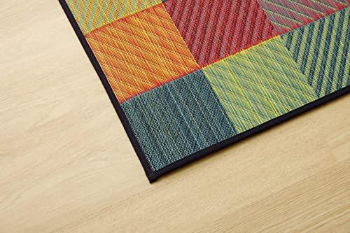 IKEHIKO Igusa Entrance Mat, Made in Japan, F Colorful Block Pattern, 70x120cm, Red, #8819270