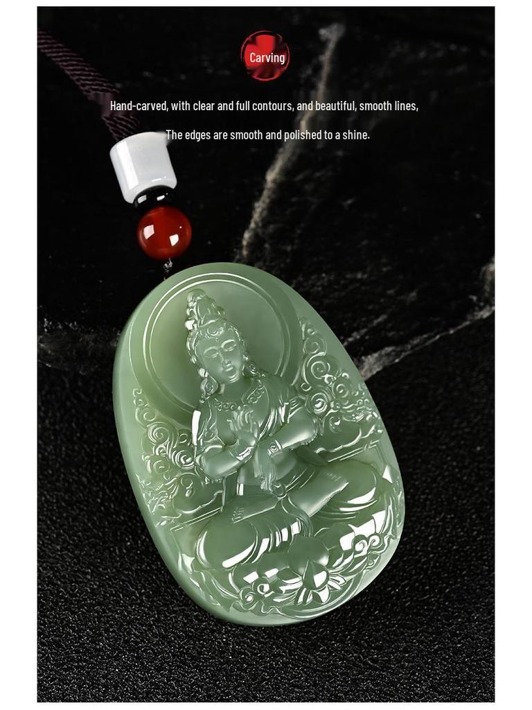 Xinjiang Hotan Mutton Fat Jade Guanyin Pendant for Men: Lotus-Sitting Bodhisattva with Certificate