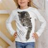 Spring and Autumn Round Neck 3D Cartoon Animal Cat Dog Printed Top Fashionable Casual Long Sleeved Children's Girl T-shirts