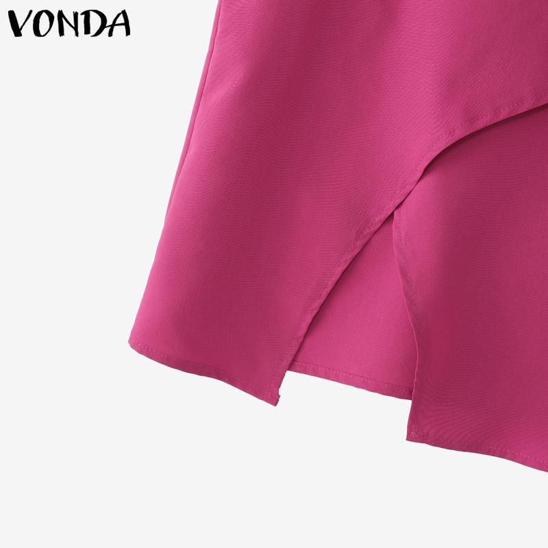VONDA Women Round Neck Sleeveless Irregular Splits Casual Tank Tops