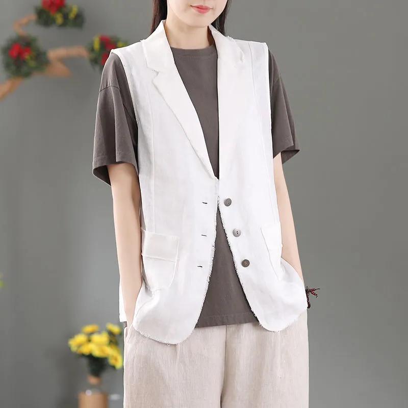Solid Color Cotton Vest Women's Spring and Autumn Vest Lapel Pocket Waistcoat Waistcoat Outer Thin Section