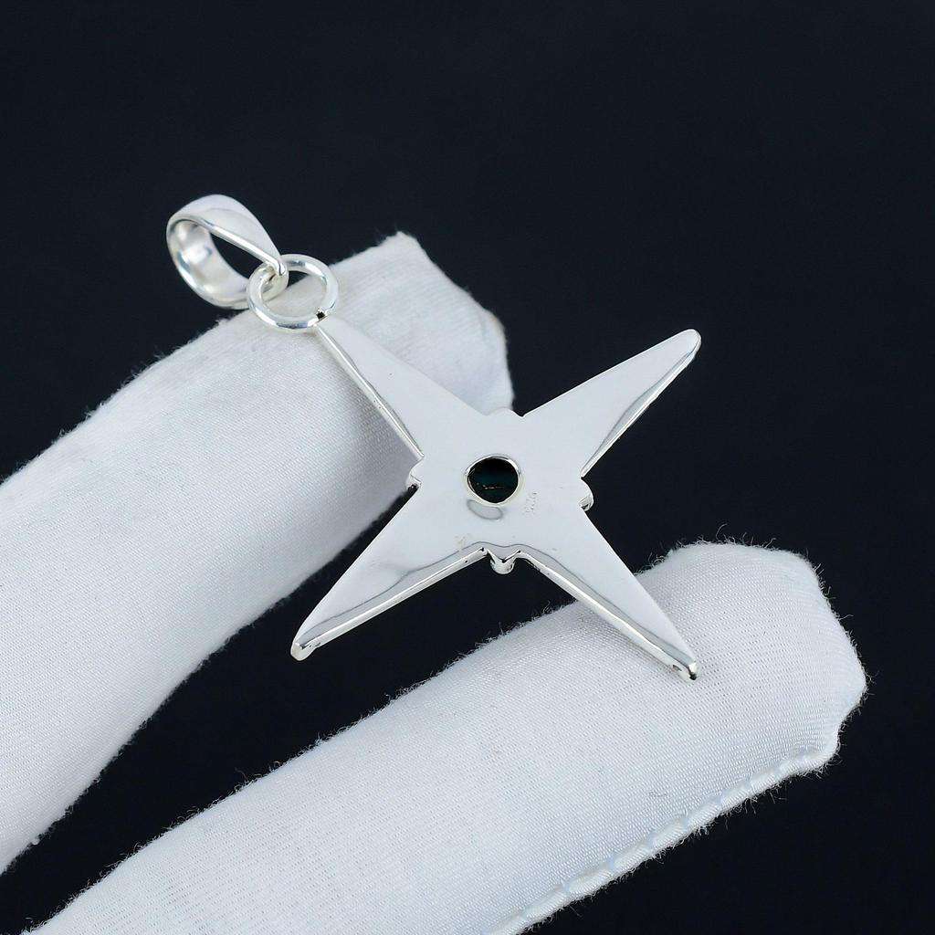 Blue Copper Turquoise Gemstone Silver Pendant In 925 Sterling Silver - Handmade Star Design, Everyday Wear Jewelry, Unique Designs Pendant Gift