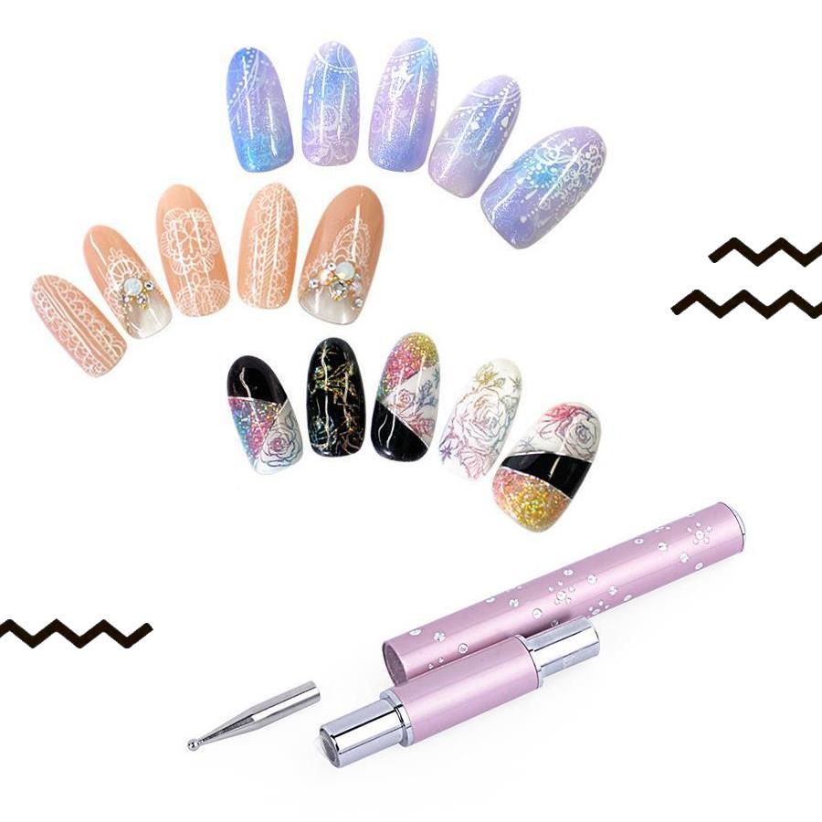 Metal Head Nail Art Dotting Pen Drill Point Flower Line Rhinestones Tip Painting Drawing UV Gel Poli