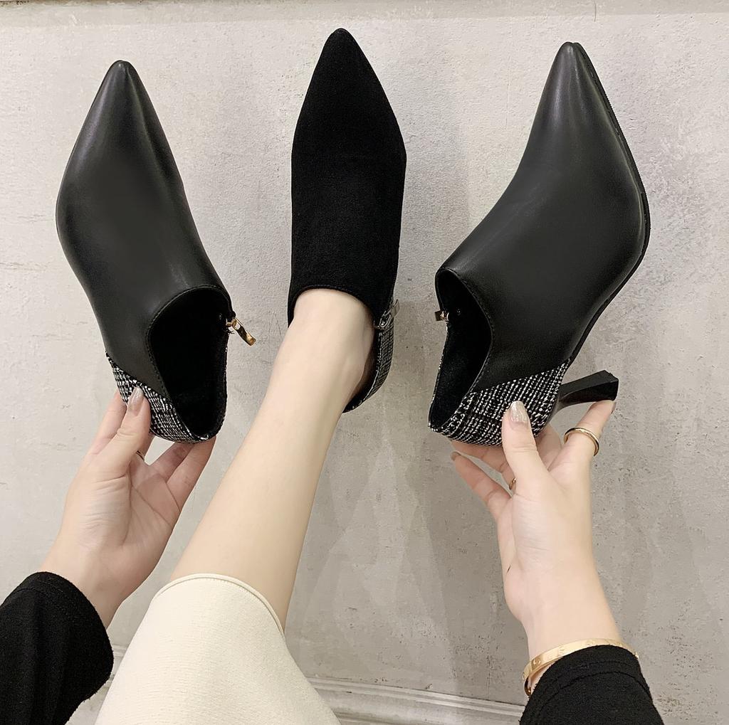 Small Size 2025 New Pointed Thin High Heel Deep Mouth Side Zipper Tide with Heightened Temperament British Style Women's Single Shoes