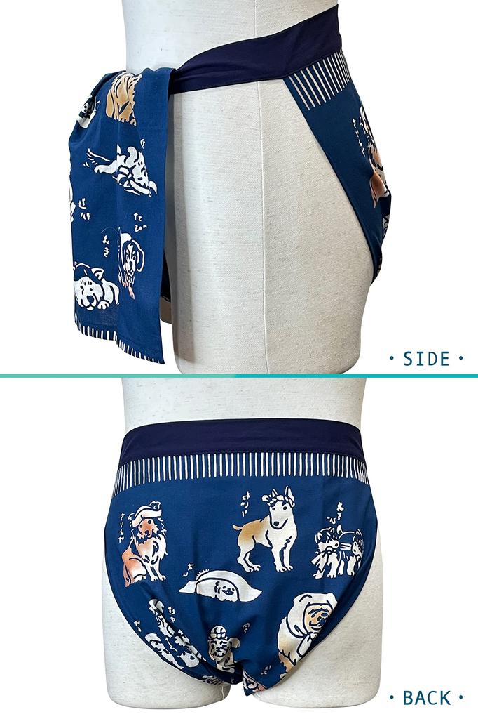 Edoten Etchu Fundoshi (Loincloth) Made in Japan, 100% Cotton, Stylish Japanese Pattern, Men's One Size Fits All, Dog-Shaped Tenugui (Navy String)