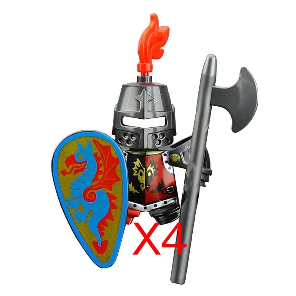 Mittelalterliche Burgsoldaten Actionfiguren Baustein Drache Anime Ritter Zubehör Kriegspferd Miliz Helm Schild Spielzeug Geschenk B15