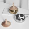 Stainless Steel Wooden Lid Ashtray Large Household Living Room Office Cigarette Holder Anti-Flying Ash Fall Thickened Silver