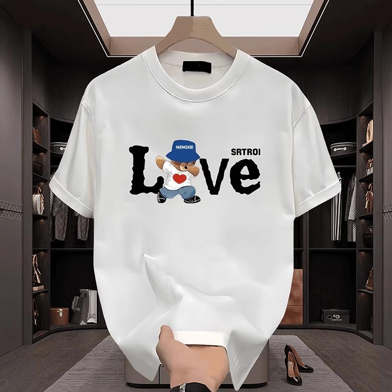 

Women s Teddy Bear Love Fashionable Pure Cotton Casual Comfortable Round Neck Short Sleeved T-shirt 3XL белый