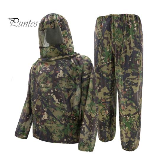 Camouflage Insektenanzug Mückenschutz für Herren Damen, Schutzkleidung Jacke und Hose, Garten Schädlingsschutz Kleidung mit Netzhaube Outdoor Camping Angeln Erwachsene