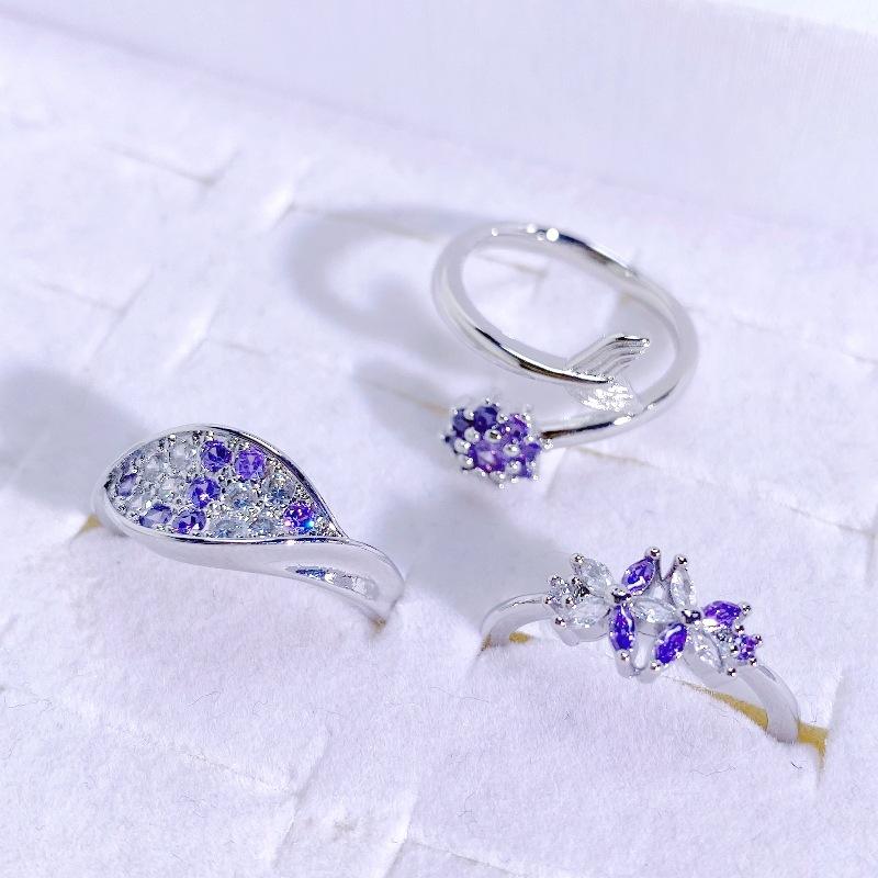 Purple Romantic Super Fairy Zircon Light Luxury Butterfly Fishtail Open Ring Niche Design High-End Exquisite Ring Woman