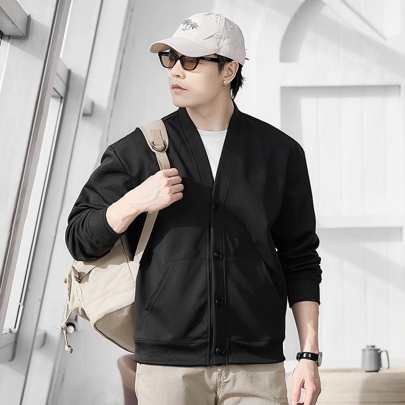 Small Suit Knitted Cardigan Jacket Men's Spring and Autumn V-neck Sweater Jacket Youth Early Autumn Loose Casual Threads