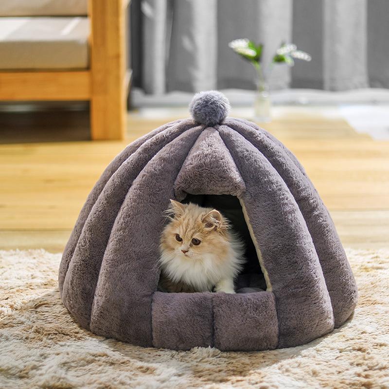 Deep Sleep Pumpkin Kennel Semi-closed Cats Kennel Rabbit Fur Autumn and Winter Nest Pad Pet Kennel Small and Medium-sized Dogs