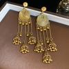 Retro old ethnic style round wind chimes fringed silver needle earrings earrings