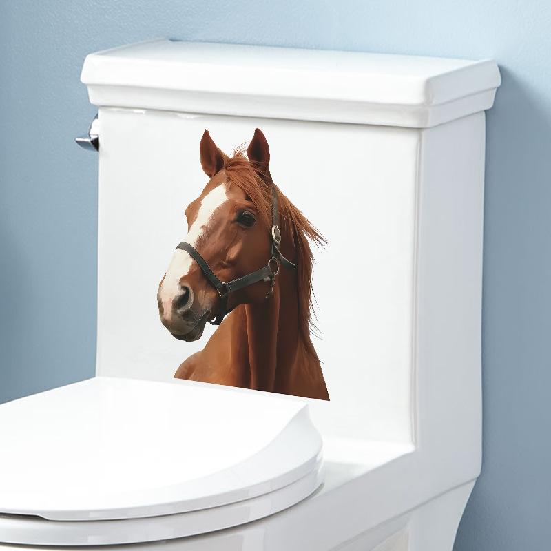 Niedliche Tier Wandaufkleber Pferd WC Aufkleber Badezimmer Deko Selbstklebende Vinyl Aufkleber für Zuhause Kinderzimmer Kinderzimmer Abnehmbar Abziehen und Aufkleben