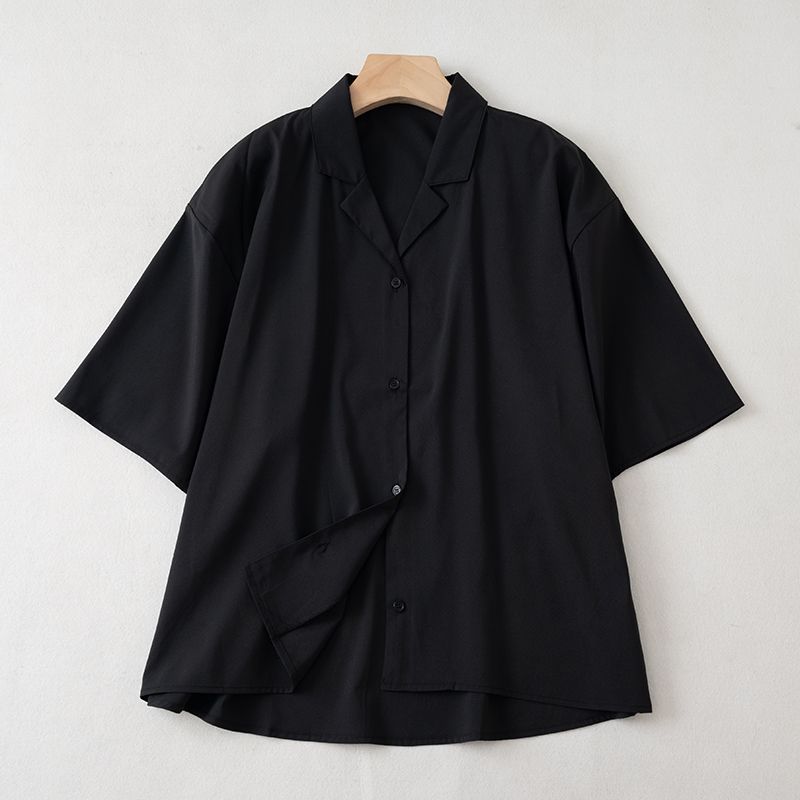 

508 Художественный стиль Однотонный однобортный костюм Воротник Легче всего сочетать Весна и Лето Новое поступление Свободная повседневная рубашка Black M