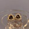Elegant Korean Retro Black Diamond Geometric Triangle Earrings with Silver Needle for Women