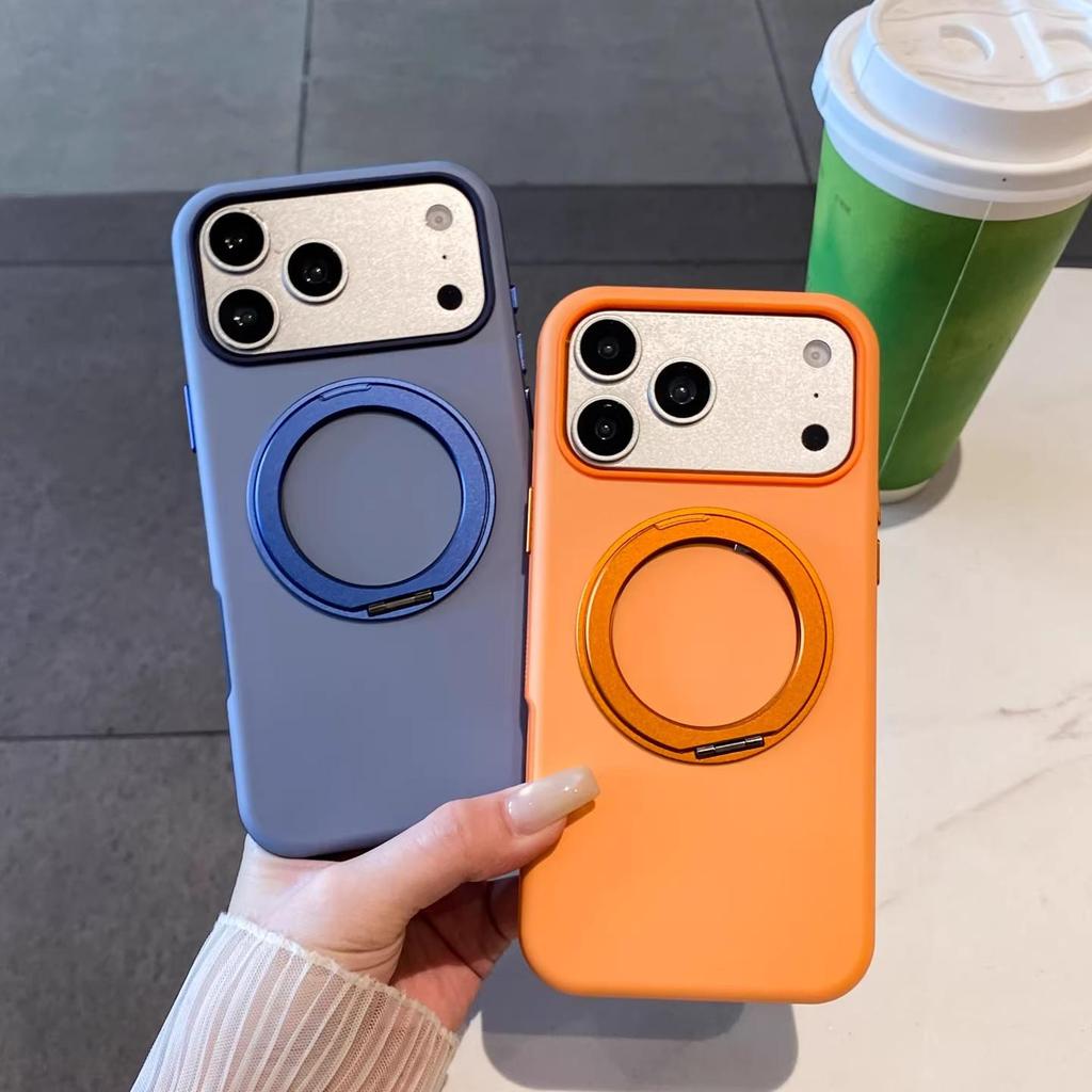 Compatible Apple Rotating Stand Case: Anti-slip Frame for 17 Pro Max, 16 Business, and 15 Plus models - Color Block Design.