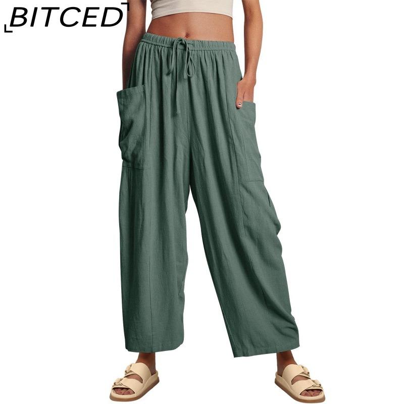 BITCED Damenmode, lässig, einfarbig, bedruckt, hohe Taille, Hosen und Caprihosen