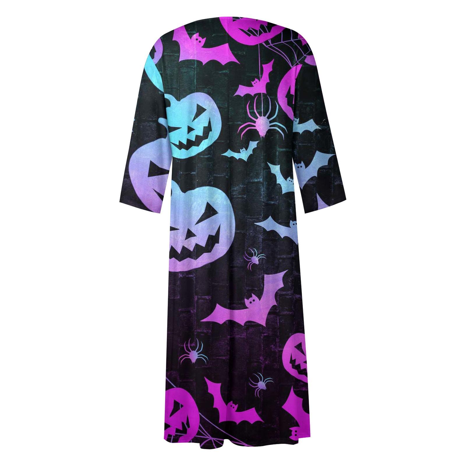 Женское повседневное платье с круглым вырезом и длинными рукавами с принтом на Хэллоуин — фото 4