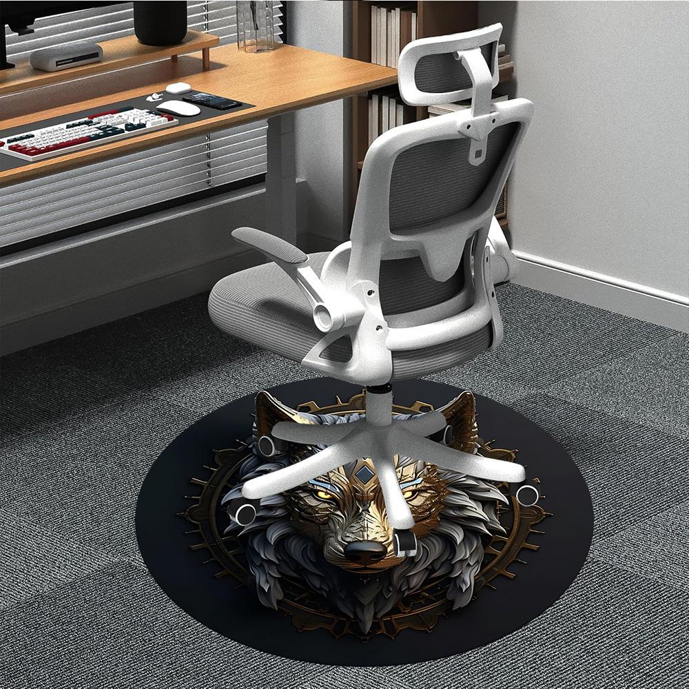 1pc Wolf Emblem Office Round Area Rug, Under Office Chairs Bedroom Living Room Home Decor, Room Deco