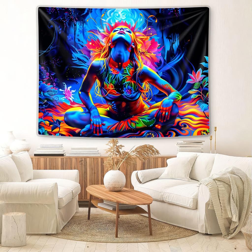 Psychedelic Meditation Goddess Tapestry Yoga Lady Wall Hanging Hippie Boho Aesthetic Backdrop for Bedroom Decor