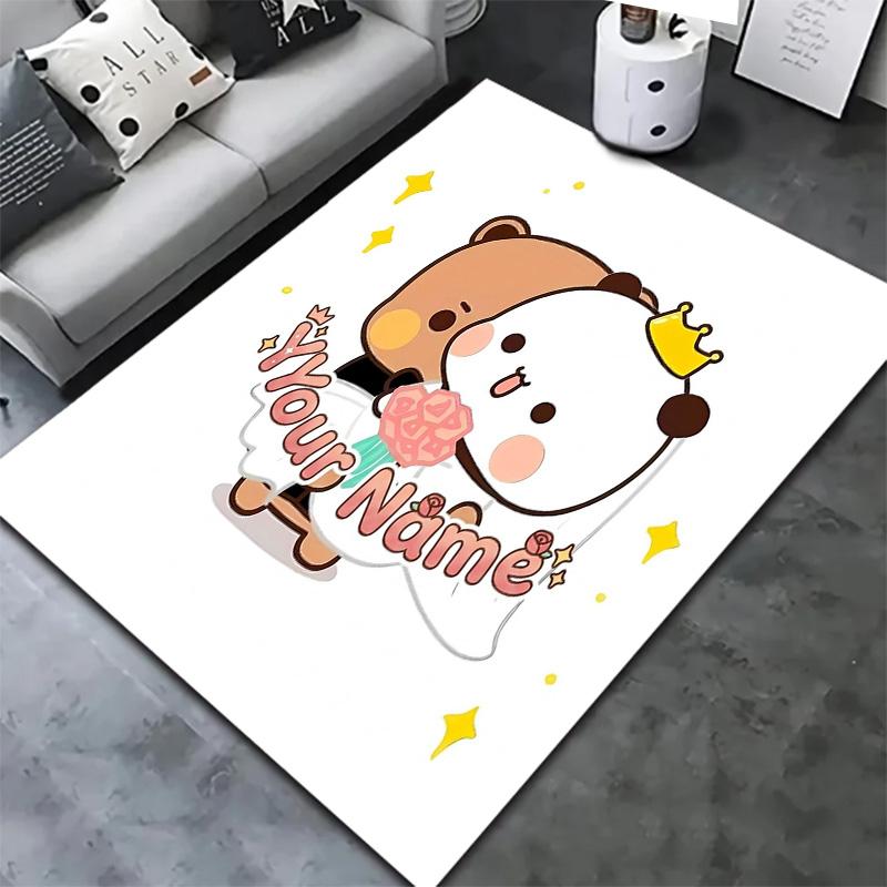 Bear Panda Night Custom Name Carpet Rug For Living Room Bedroom Home Sofa Decoration Kids Play Nonslip Floor Mat