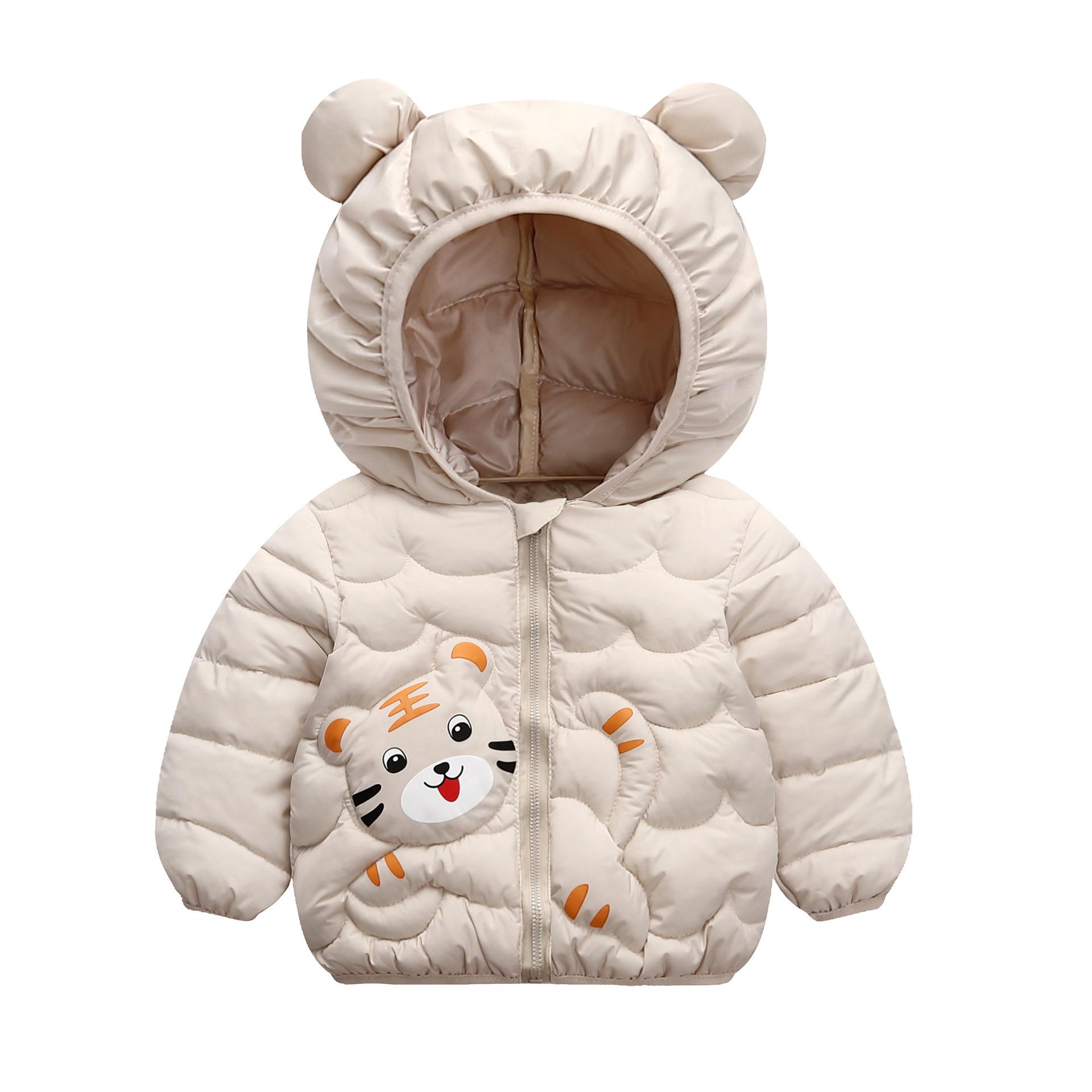 

[Warm Cartoon Jacket] Warm Hooded Baby s Cartoon Tiger Quilted Jacket | Toddler & Infant Girl s Clothing For Fall Winter, Zip Up Padded Coat 120 бежевый