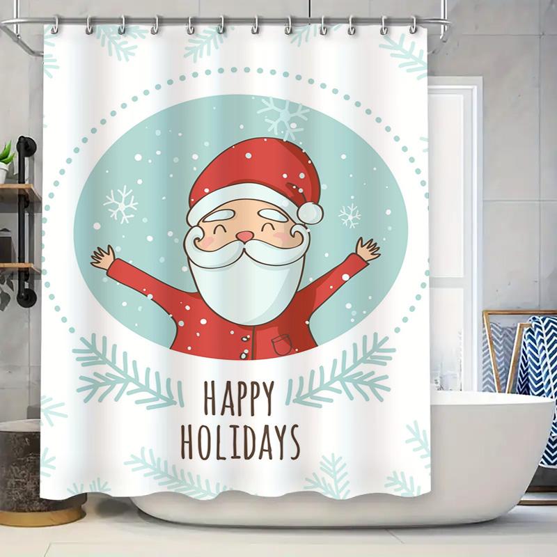 Tu Festive Christmas Shower Curtain Santa Claus Holiday Decor Bathroom Set Waterproof Home Xmas Party Backdrop