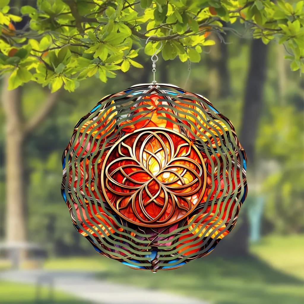 Autumn Celtic Wind Spinner 10 Inch 2D Metal Art Garden Decor Rotating Hook Vibrant Colors Geometric Pattern Indoor Outdoor Housewarming Gift
