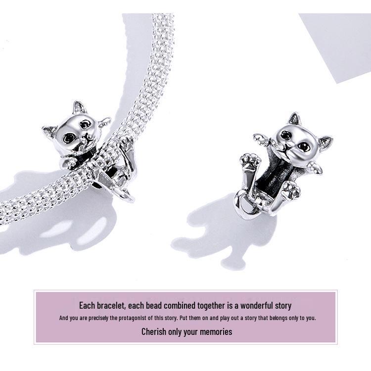 Yinziyun S925 Silver Cat DIY Bracelet Beads - Cute Animal Charm (BSC208)