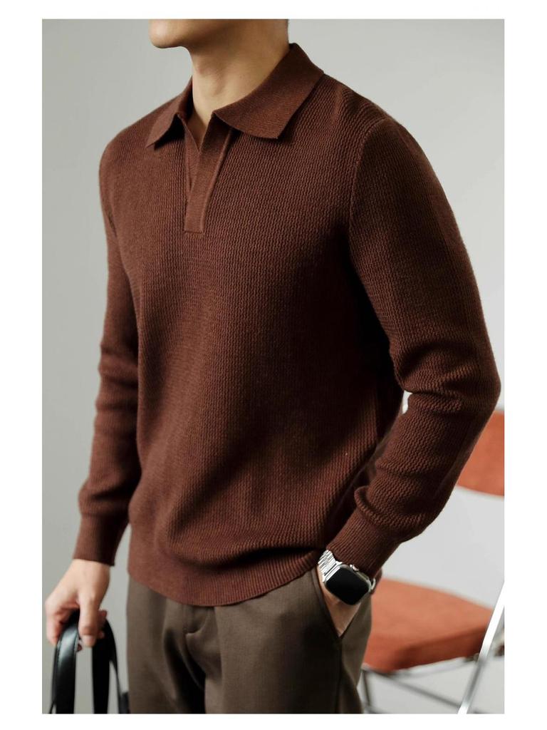 Men's Heavyweight Wool Seagull Collar Sweater - Thick Warm Business Pullover for Autumn/Winter.