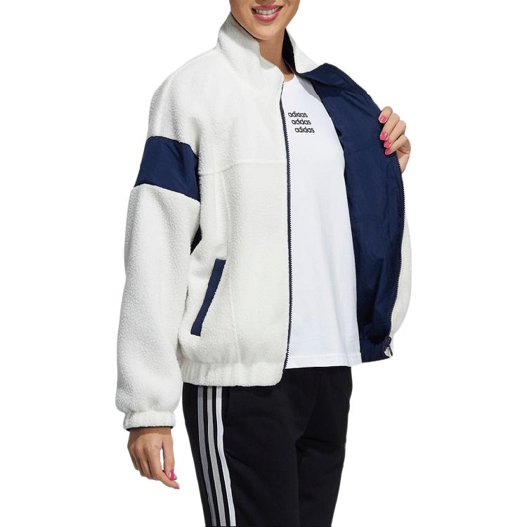adidas Neo Velvet Jackets Women's Pink White Stand Collar Moderate H18567