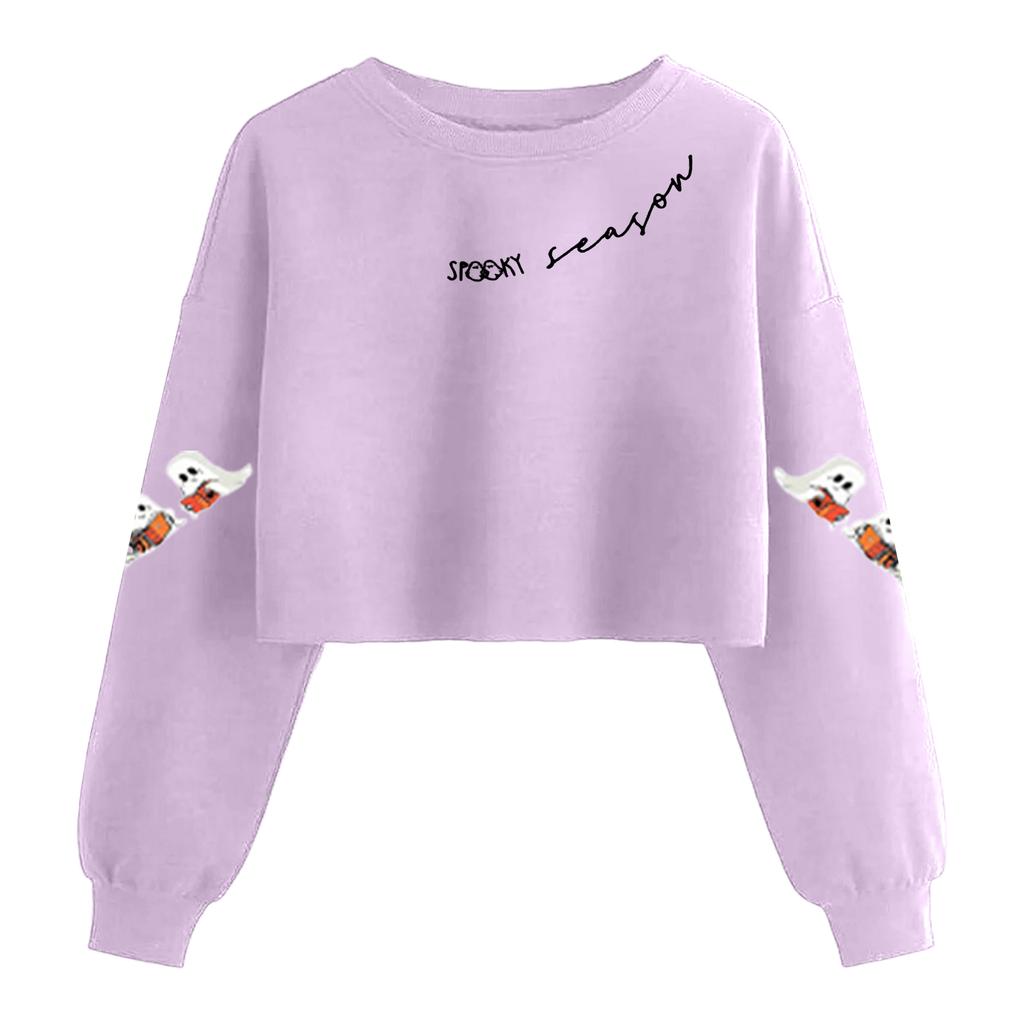 Women's Fashion Halloween Printed Navel-Exposed Long Sleeve Pullover Sweatshirt