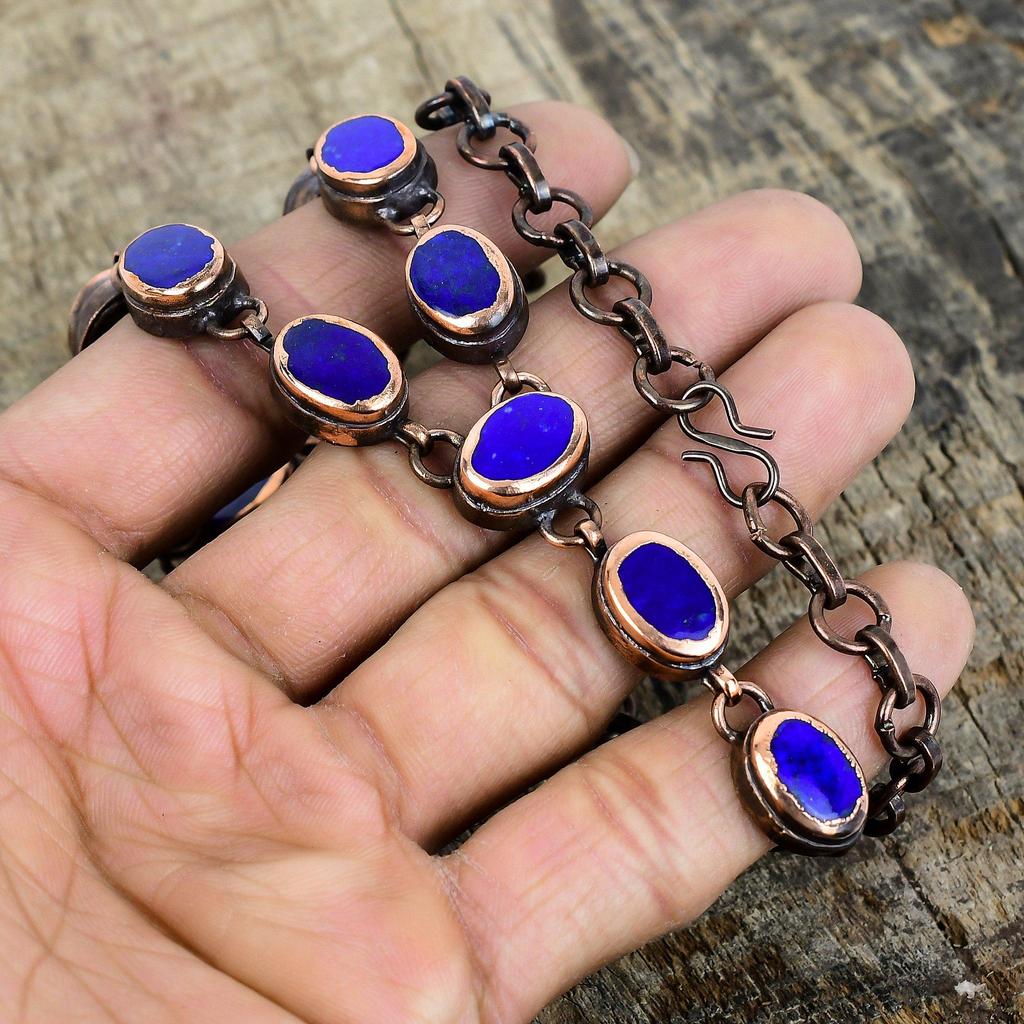 Lapis lazuli gemstone necklace electroformed copper necklace handmade jewelry adjustable chain necklace gifts for wife electroformed jewelry