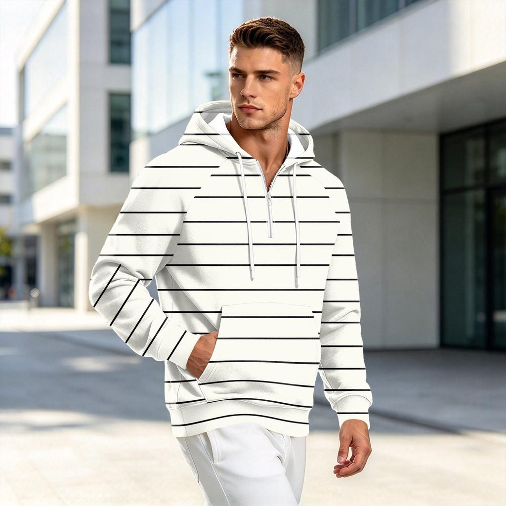 Felpa con cappuccio da uomo autunno inverno, stampa gessata, casual, vestibilità larga, con zip, manica lunga, felpa
