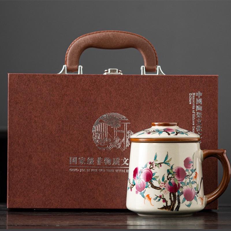 Chinese Ru Kiln Teacup Blue And White Ceramic With Lid Tea Separation Water Cup Household Special Tea Cup Office Mug