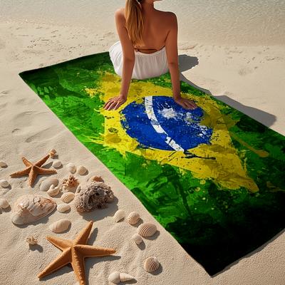 Brazilian Flag Artwork Beach Towel, Super Soft Microfiber, Gift for Her/Him, Birthday, for Pool, Beach, Travel, Home Decor Fan Gifts