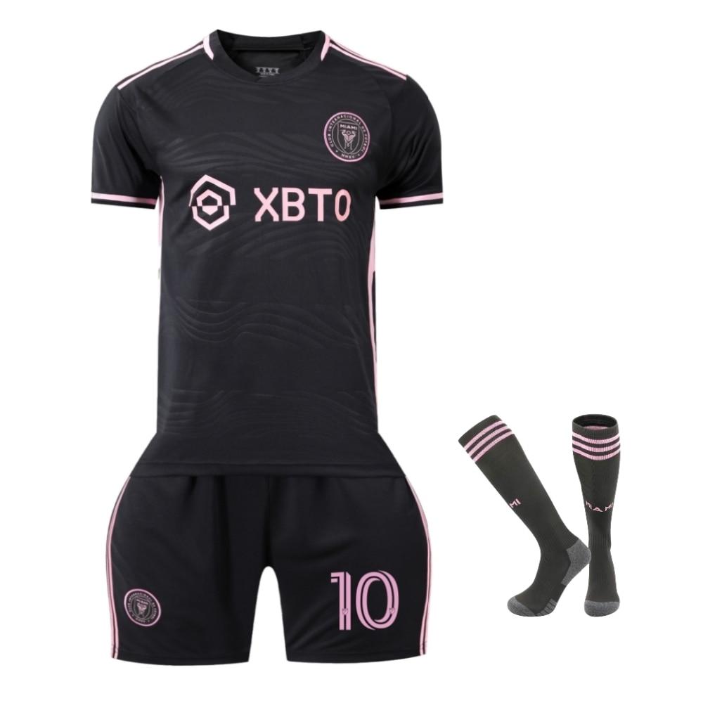 Miami Messi Kinder Sportbekleidungsset Polyester Schwarz Kurzarm Shorts Fußball Trainingsset