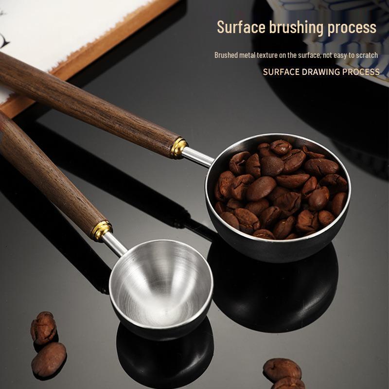 Premium 304 Stainless Steel Coffee Spoon with Walnut Wood Handle for Measuring Coffee Beans